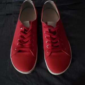 Red Birkenstock canvas sneakers